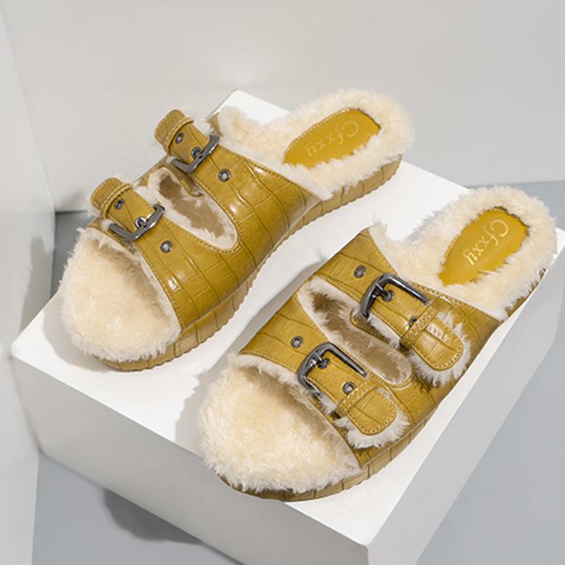 

Slippers Spring Autumn Women Short Plush Furry Flip Flops Shoes Fashion Female Casual Outside Slides Ladies Home, Black