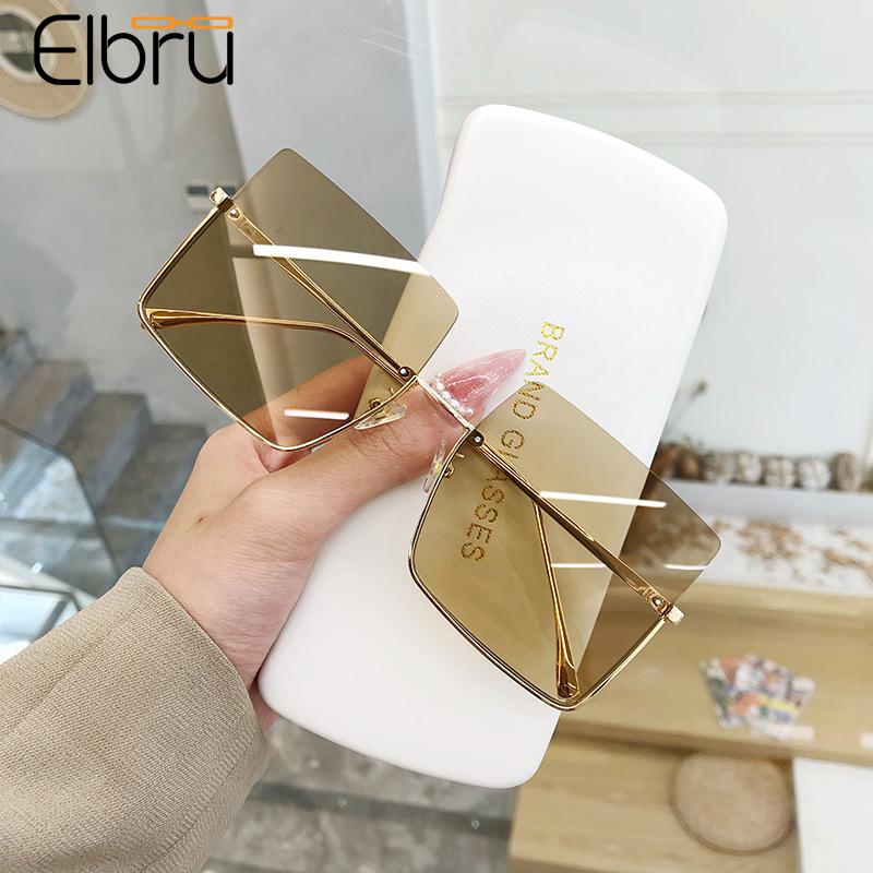 

Sunglasses Elbru Semi-rimless Metal Cut-rimmed Women Style Vintage Large Frame Sungshades Men Personality Sun Glasses
