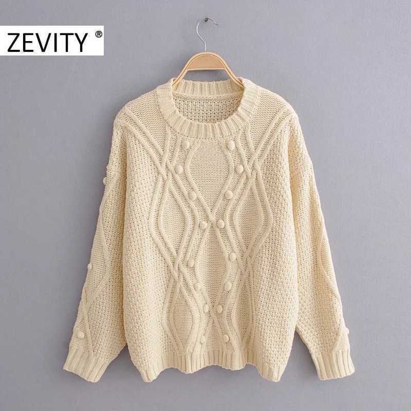 

Zevity Women Fashion Hand Made Ball Appliques Geometric Casual Knitting Sweater Female Chic Basic O Neck Pullovers Tops S426 210603, As pic s426jj