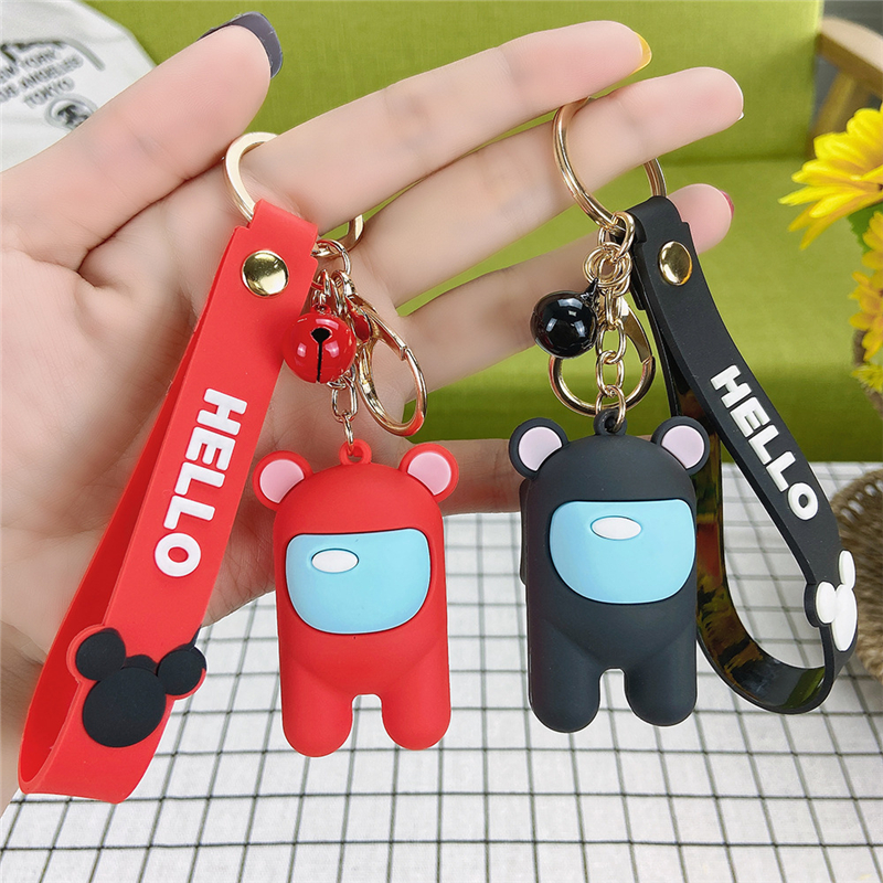 

Car Key Ring Keychains Among Us Action Figures Strap Bell PVC Doll Toys Gifts Pendant Key Chain Accessories Cute Cartoon Bag Charms Keyring, Slivery;golden