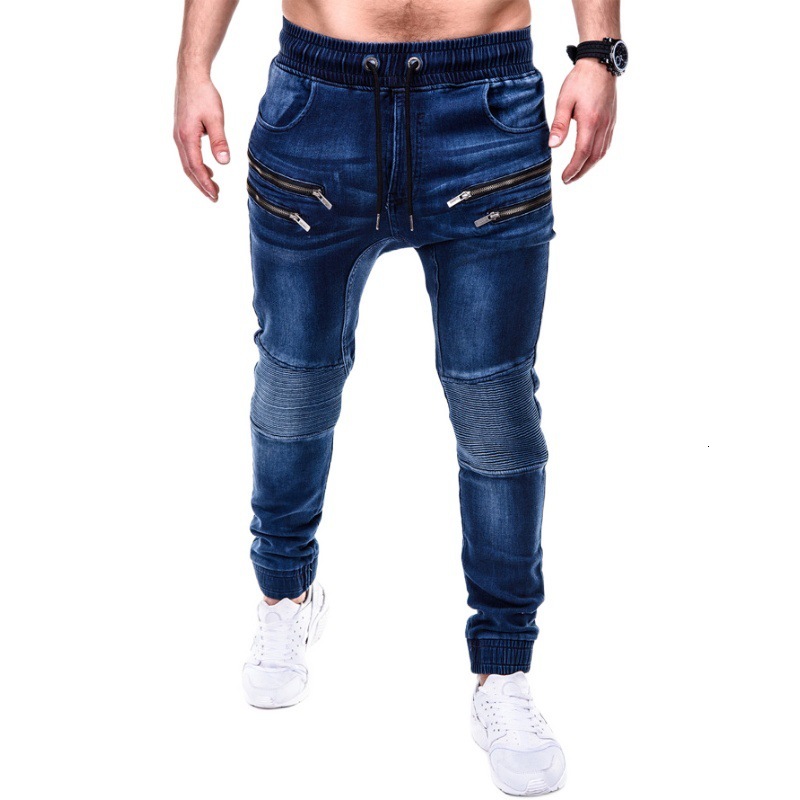 

2021 Autumn New Men's Track Jeans Fashion Male Hip Hop Ny Denim Trousers Man Vintage Zip Up Pants Pantalon Trabajo Hombre Aqhv, Black