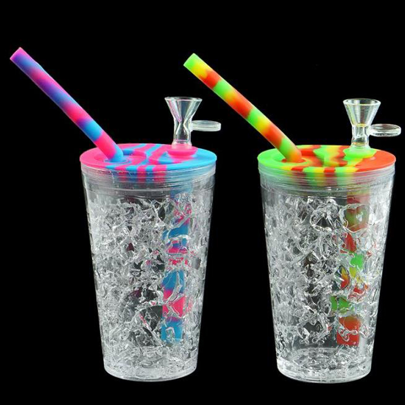 

Plastic Cup Bong Water Pipe 157mm*68mm Silicone Dry Herb Oil Burner Pipes Smoking Set Hookah Accessories