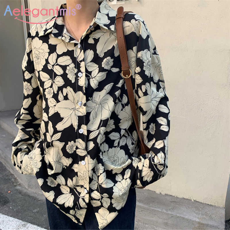 

Aelegantmis Slim Soft Women Floral Print Blouse Shirt Korean Fashion Vintage Loose Female Flower Harajuku Elegant 210607, As shown