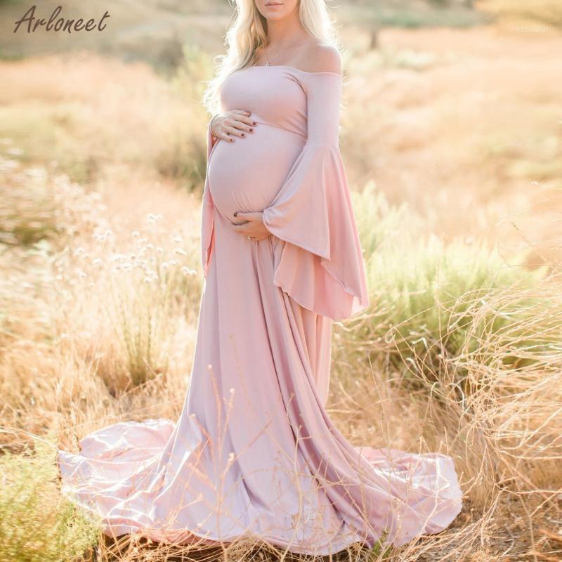 

Women Pregnants Photography Props Off Shoulders Maternity Solid Dress Women Casual Maternity Dress New Fashion Summer 20201, Pink