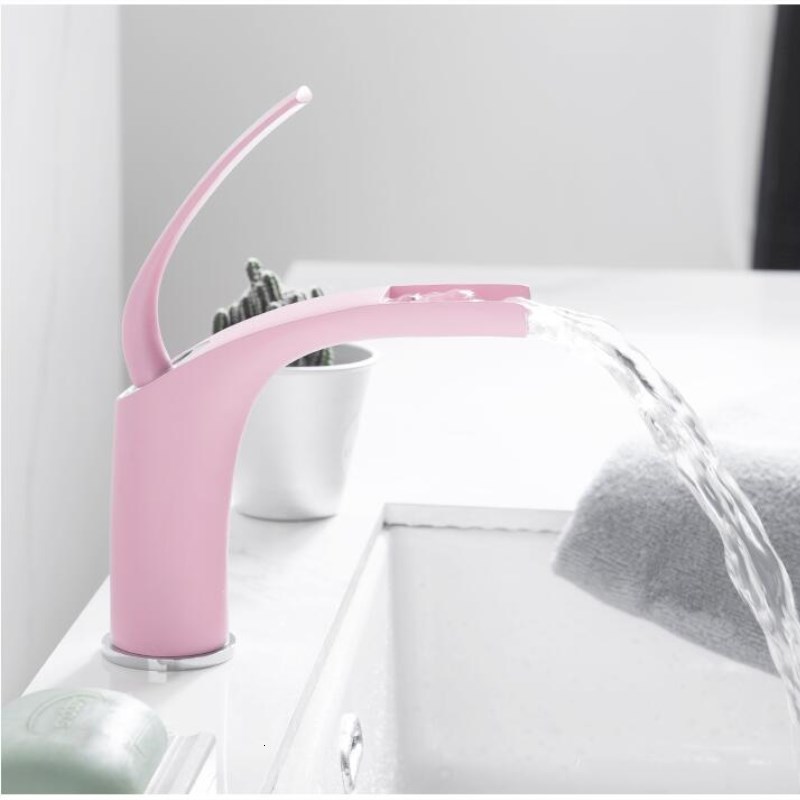 

2021 New Faucets Pink Love Color Waterfall Bathroom Hot and Cold Basin Mixer Tap Faucet Brass Sink Wash Crane 8cz8