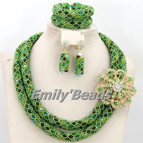 

Earrings & Necklace Fabulous Costume African Crystal Beads Jewelry Set Nigerian Wedding Wholesale AMJ144, As pic