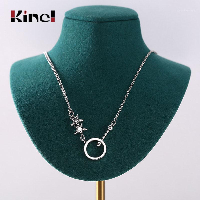 

Kine Authentic 925 Sterling Silver Star Round Pendant Necklace For Women Vintage Necklaces Korea Jewelry Chains
