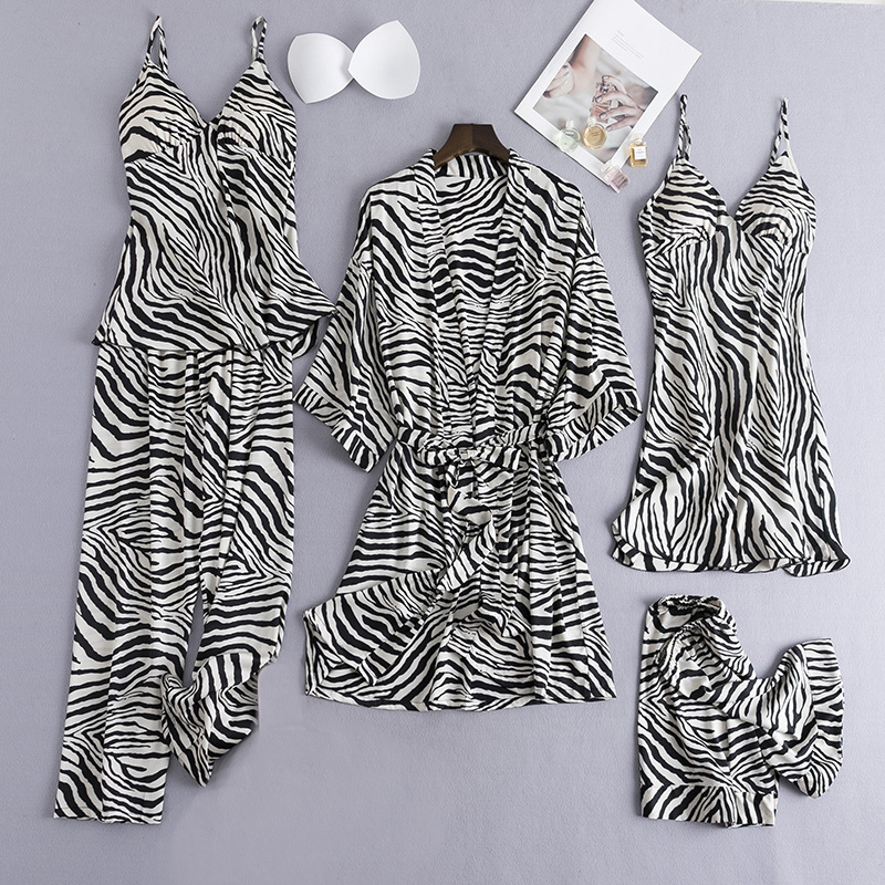 

Women's 5pc Nightgown V-neck Pajamas Spring to Wear House Suit From a Homewear Shirt Qs9c, Style - d