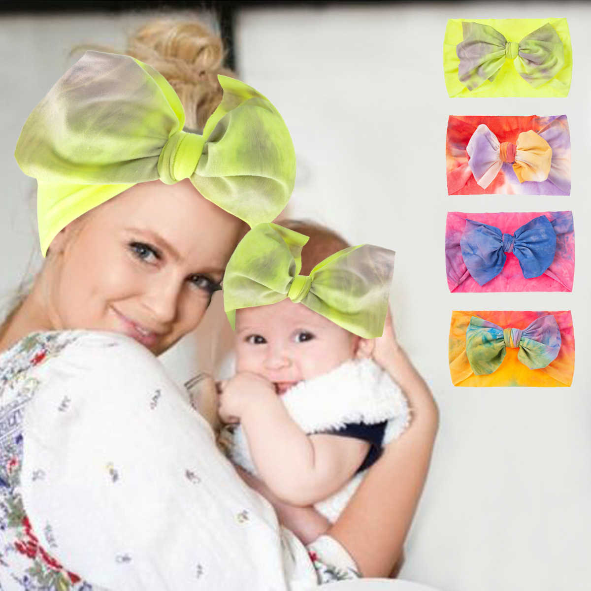 

New bowknot widened parent-child headband, tie-dye stretch mother and baby hair accessories GC304