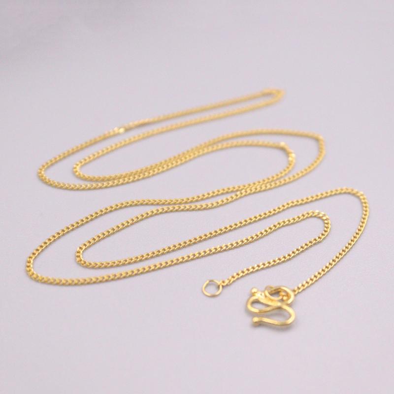 

Chains D Real 24K Yellow Gold Necklace Lucky Curb Chain Link 17inch 2.3-2.5g 1mmW For Woman Man