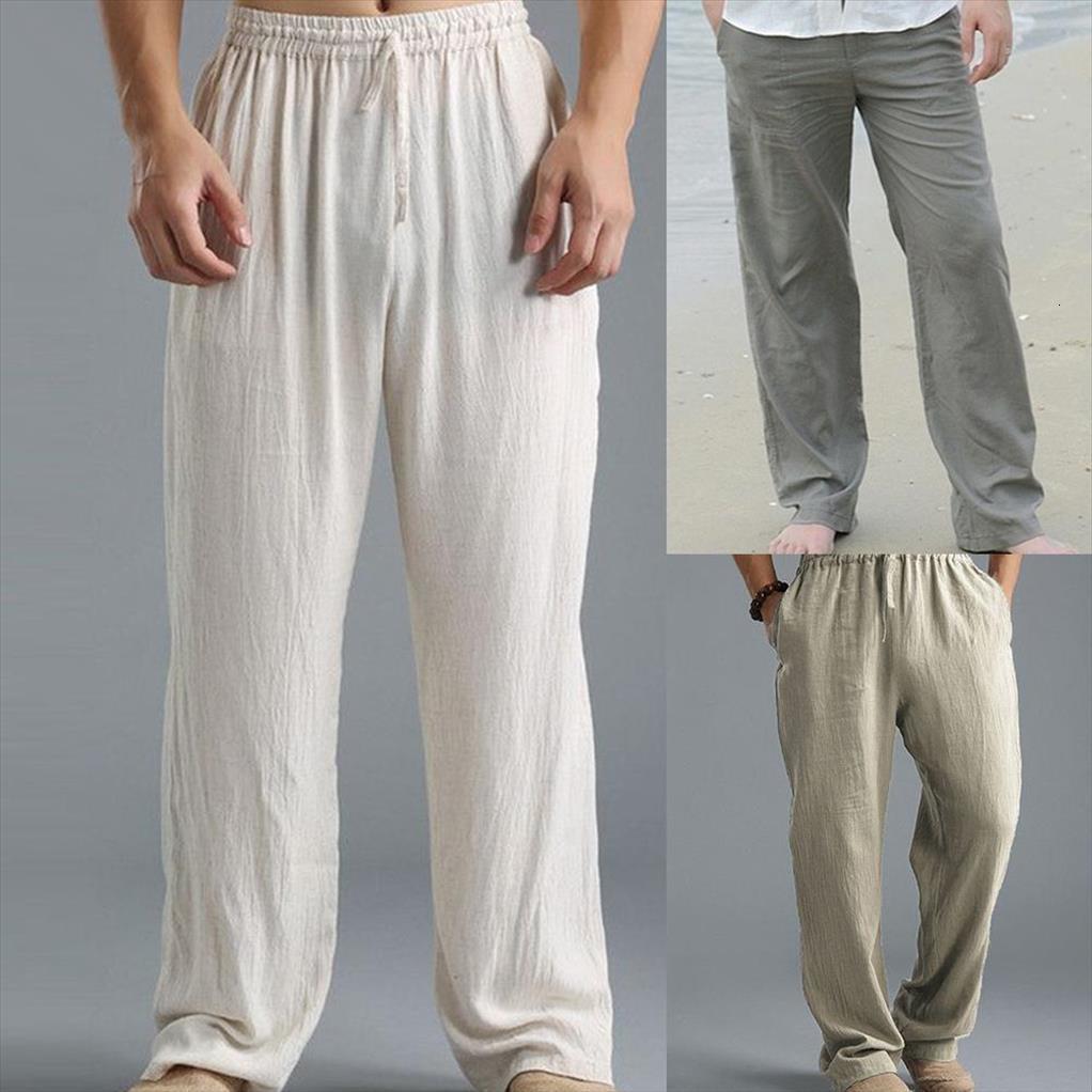 

casual harem male solid women pants elastic waist straight loose washed cotton breathable sports trousers linen, Black