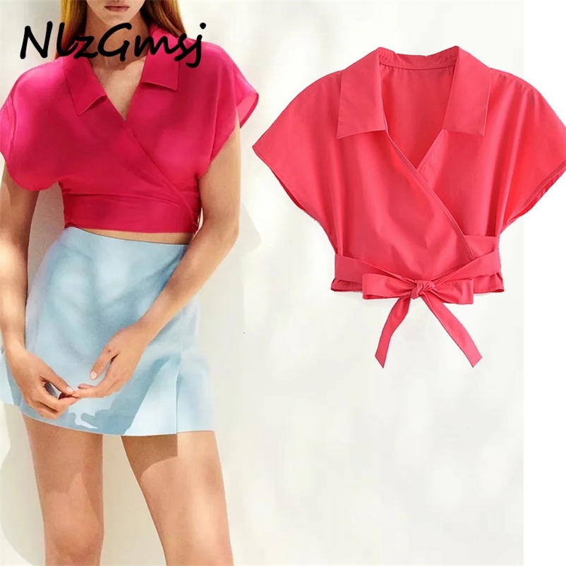 

blouse Women fashion simple V-neck slim belt women shirts casual chic street youth tops 05 210628, As picture