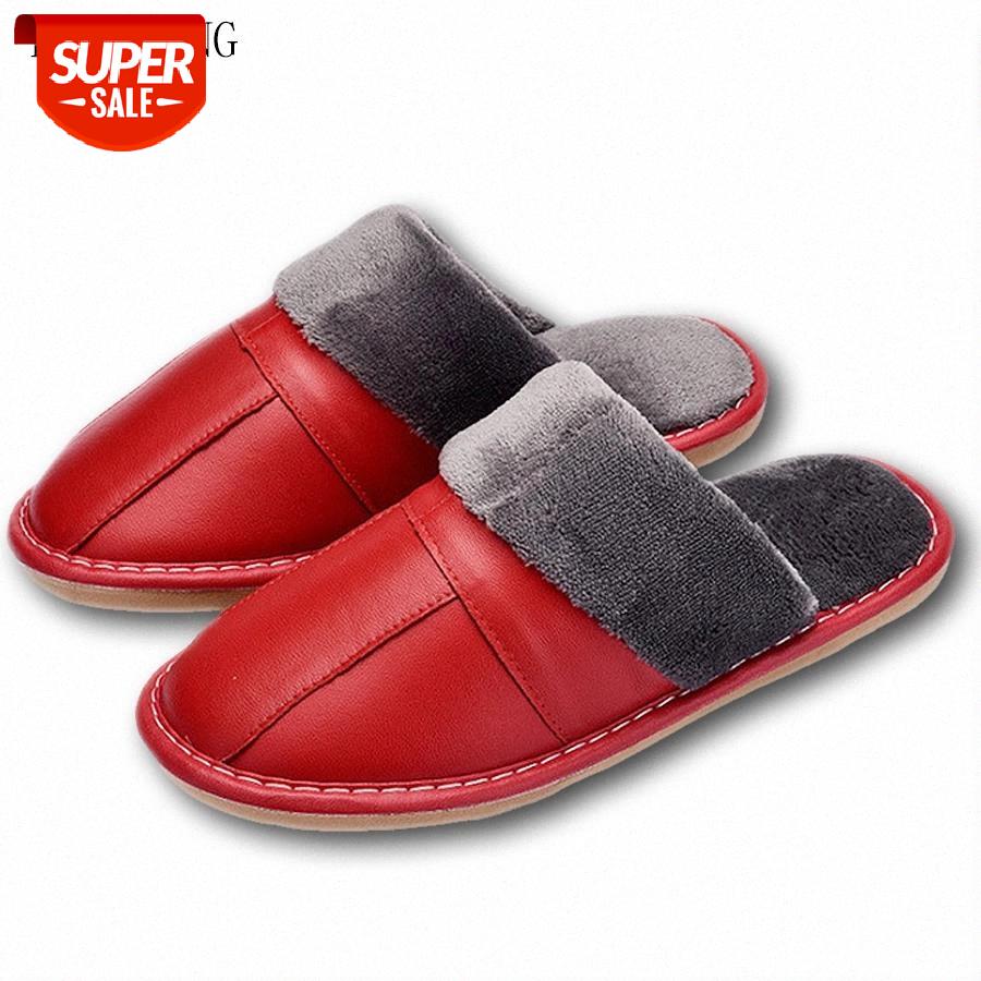 

LCIZRONG Women Home Slippers High Quality Genuine Leather House Flip Flops Indoor Unisex Couple Slippers Warm Man Women Shoes #do8N, Black