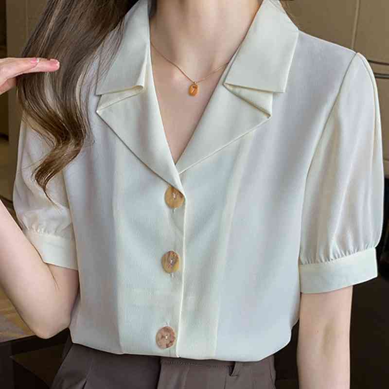 

Blusas Blouses Femme Top Short Sleeve V-Neck Chiffon Blouse Shirt Tops Women Blusas Mujer De Moda Verano Blouse Women E834 210602, Apricot