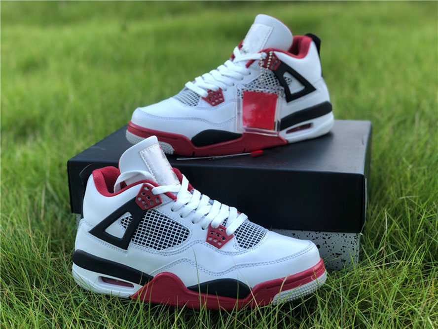 

Genuine Jumpman 4 4s men basketball shoes white upper black and red color sports full size with shoe box 40-47.5