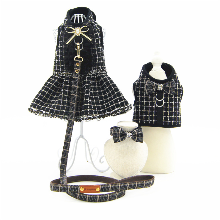

Fashion Bow Design Pet Dress Autumn Winter Warm Puppy Vest Teddy Bichon Pets Cat Dog Leash