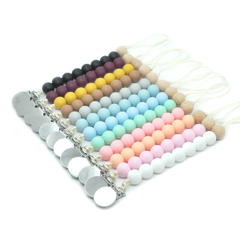 

Pacifier Clips BPA Free Silicone Beaded Metal Holder for Boy Girl Dummy Clip Soother Chain Teething Toys Clips