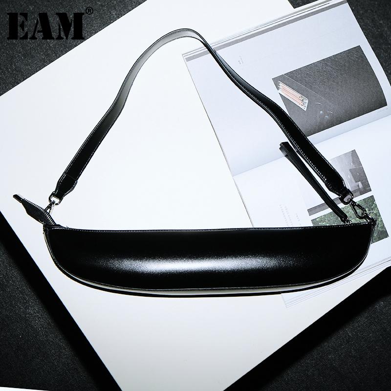 

EAM] Women New Pu Leather Black Long Shaped Elegant Personality Accessories Fashion Tide All-match Spring Autumn 2021 1DD0873