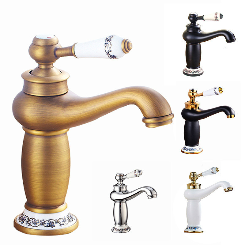 

2021 New of Copper Tap Cold and Hot Double-bronzed European Porcelain Tape Single Fist Mixed Faucet Basin Uk28