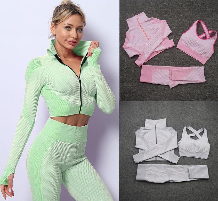 

Womens Yoga Suit Gym Sportswear Tracksuits Fitness Sport three Piece set 3PCS bra Leggings outfits Active tech fleece workout sets Yogaworld Fashion Designer suits, Pink