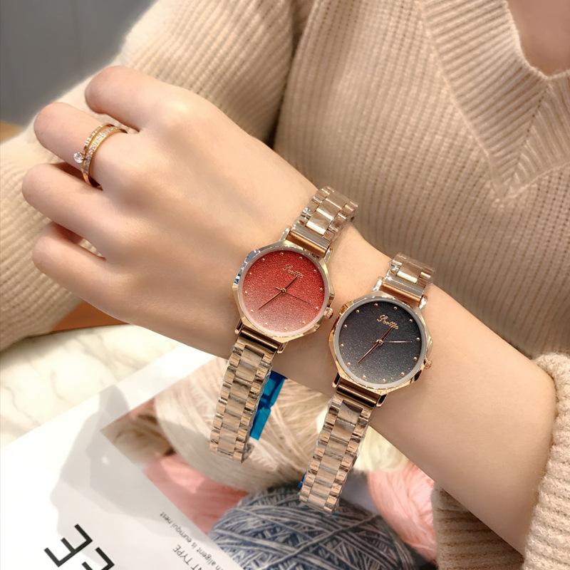 

Wristwatches Women Stainless Steel Quartz Watches High Quality Waterproof Watch Female Gradual Change Colors Wristwatch Girls Year's Gift, Gold