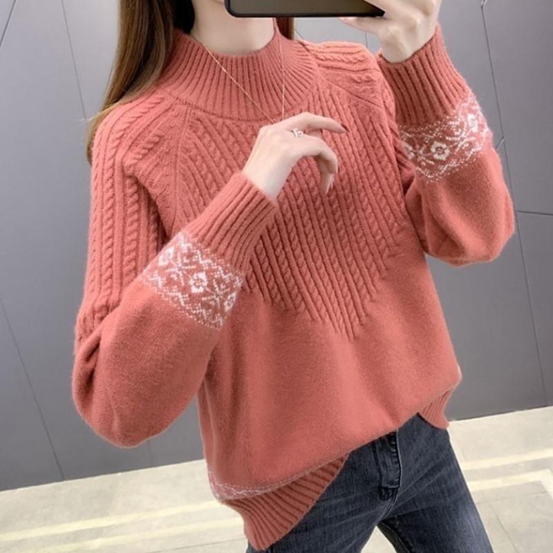 

Women's Sweaters Autumn Winter Thick Sweater Women Plus Velvet Knitted Embroidered Pullover Warm Long Sleeve Slim Jumper Blue Clothing, White;black