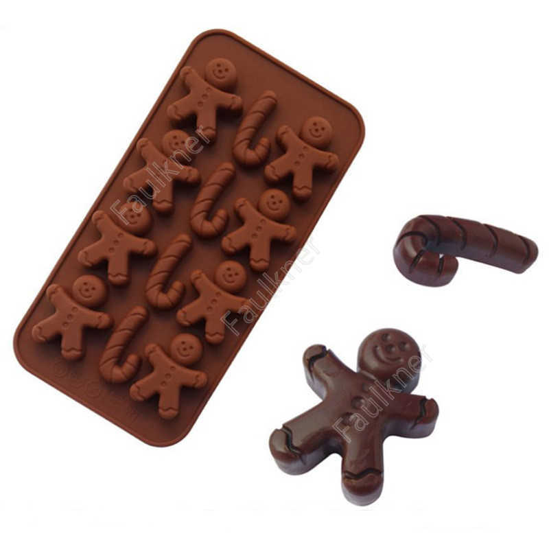 

Silicone Gingerbread Man Crutch Mold 12 Grid Christmas Gingerbread Man Chocolate Fondant Cake Mould 21*10.5*1.5cm DAF80