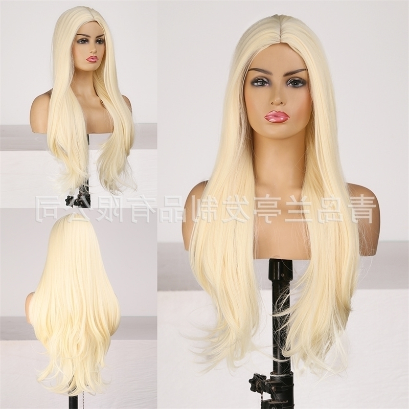 

wig chemical fiber Lanting full mechanism headset medium long curly hair high temperature silk women's comfortable elastic net, Wig-169