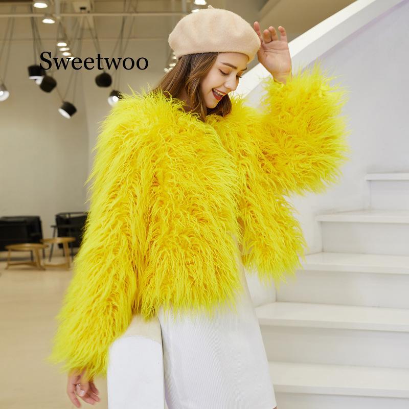 

Women's Fur & Faux Fashion Furry Coat Women Fluffy Warm Long Sleeve Female Outerwear Autumn Winter Jacket Hairy Collarless Overcoat, Black