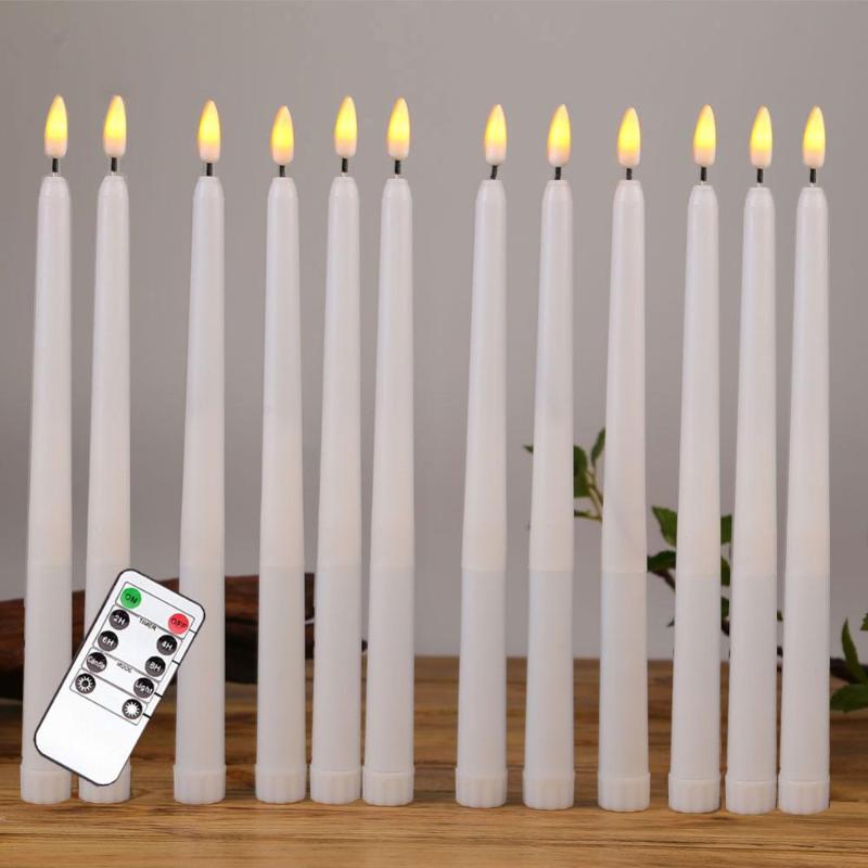

12pcs Yellow Flickering Remote LED Candles,Plastic Flameless Remote Taper Candles,bougie led For Dinner Party Decoration