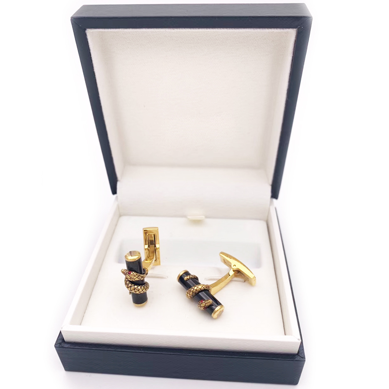 

PURE PEARL Luxury Cuff Links Heritage Range Red bar in silver with serpent detail and black ruthenium finish Man shirt Cufflinks Classic Buttons gift Box set