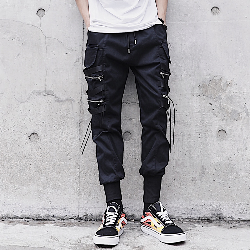 

New 2021 Harajuku Cotton Multi-pockets Safari-style Baskrat Hip Hop Fitness Will See Hare Men' Elastic Pants Fvsa, Black