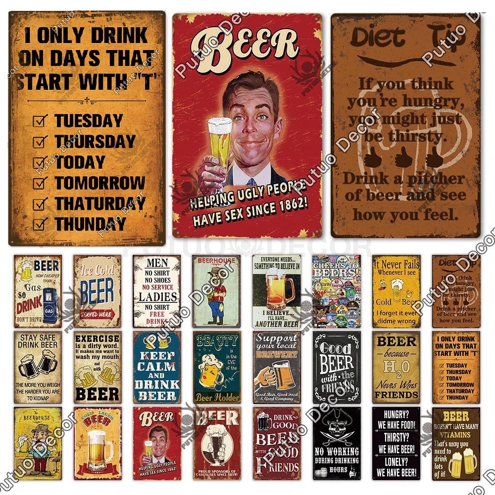 

2022 Save Water Drink Beer Tin Sign Plaque Metal Painting Vintage Funny Wall Plates Drinker Wine Lover for Bar Pub Club Kitchen Home Man Cave Decor New Design 30X20cm