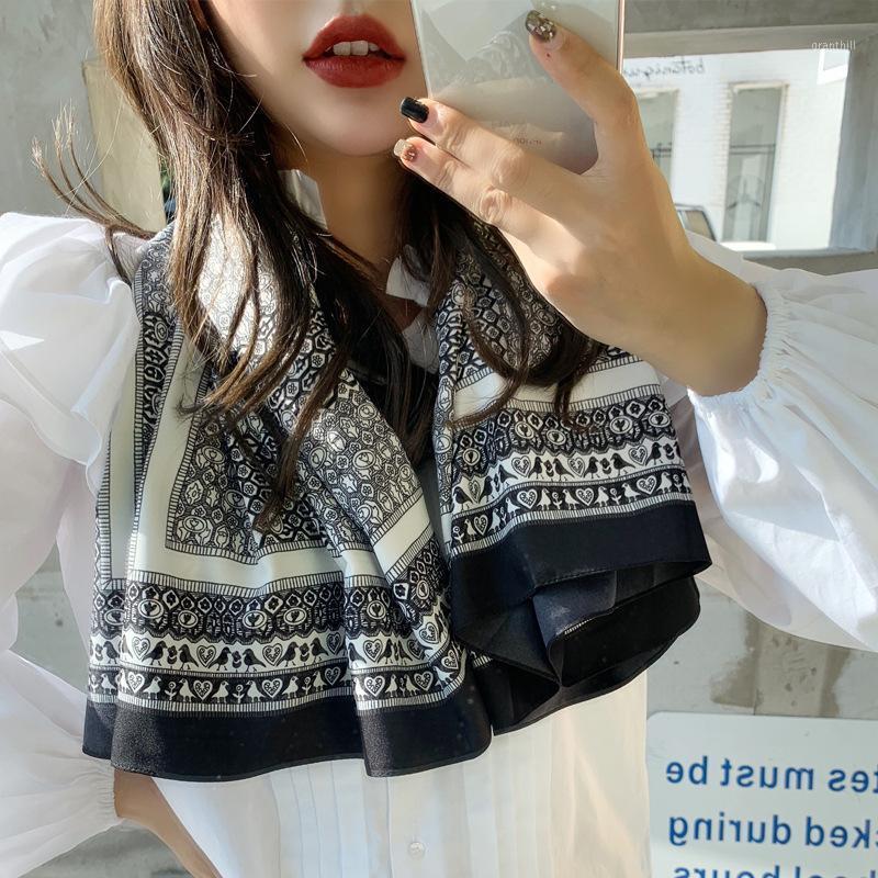 

Design Print Women Silk Scarf Square Hijab Large Foulard Shawl Wrap Neck Scarves Female Headband Neckerchief Bandana 2021, Blue;gray