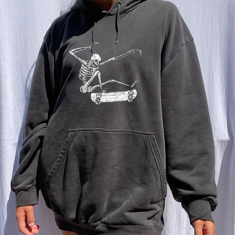 

2021 Halloween Skull Cartoons Print Fashion Sweatshirt Women Loose Oversized Hoodie Drop-shoulder Casual Girl Sport Plus Size Xz9f, Style2
