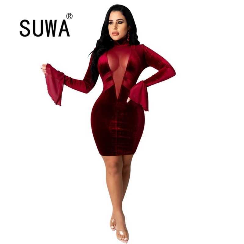 

Deep V Solid Color Mesh Dress Sale Autumn Winter Product Women Free Party And Wedding Mini Gowns 210525, Black