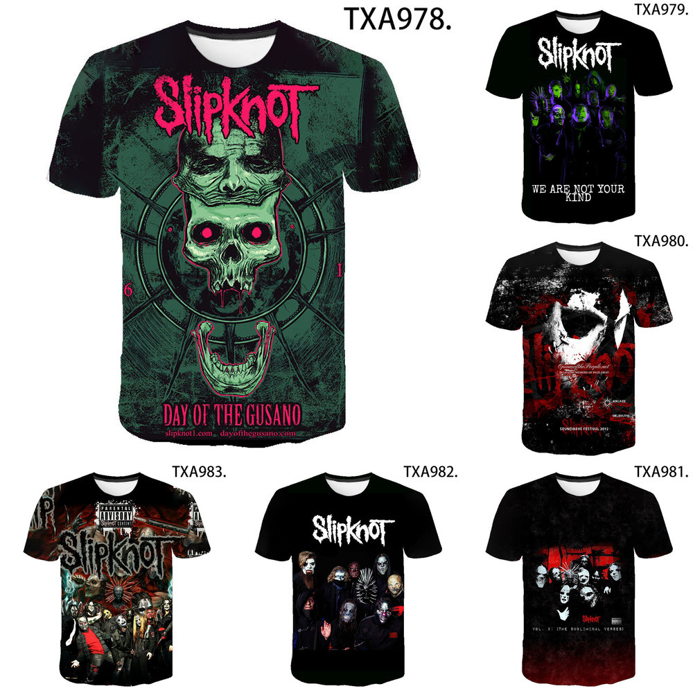 

2020 New Summer 3D T Shirts Casual Slipknot Men Women Children Fashion Short Sleeve Boy girl Kids Printed T-shirt Cool Tops Tee L0223, White;black