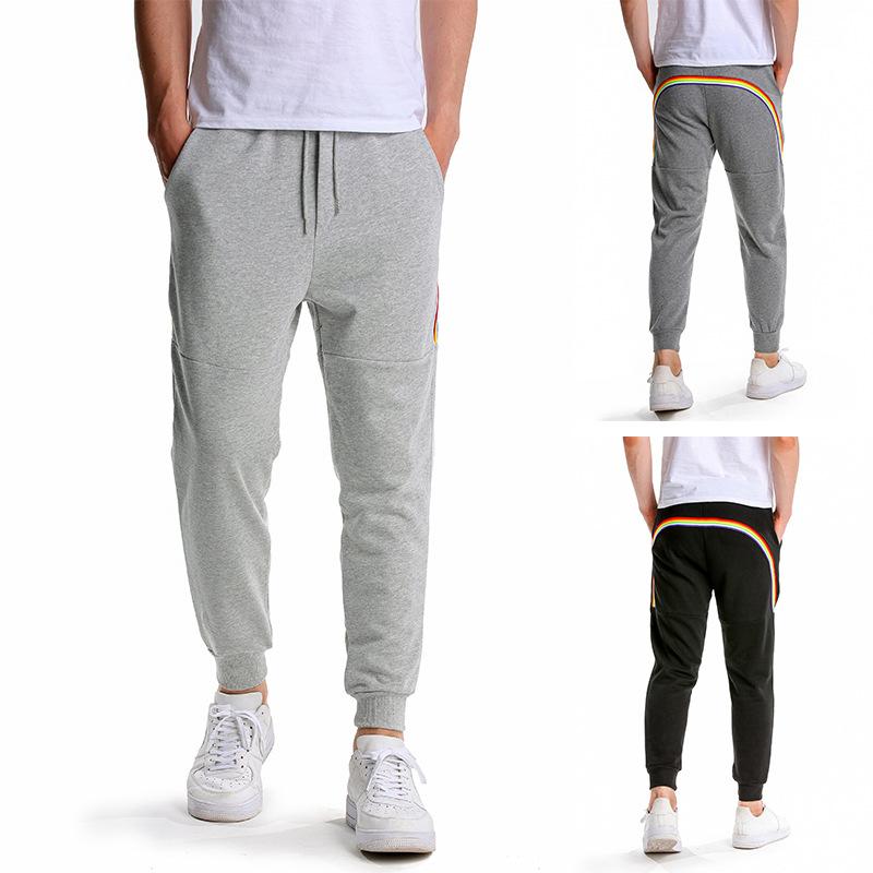 

Men' Pants Mens Loose Long Rainbow Print Spring Winter Sport Running Sweatpants Joggers, Black