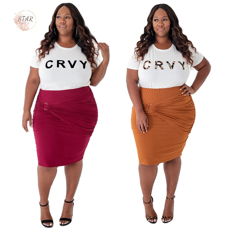 

2021 New Skirts Sets for Women Plus Size Two Piece Set Crop Top White Tshirt and Mini Skirt Casual Summer Clothes Wholesale Dropshipping S5h, Orange