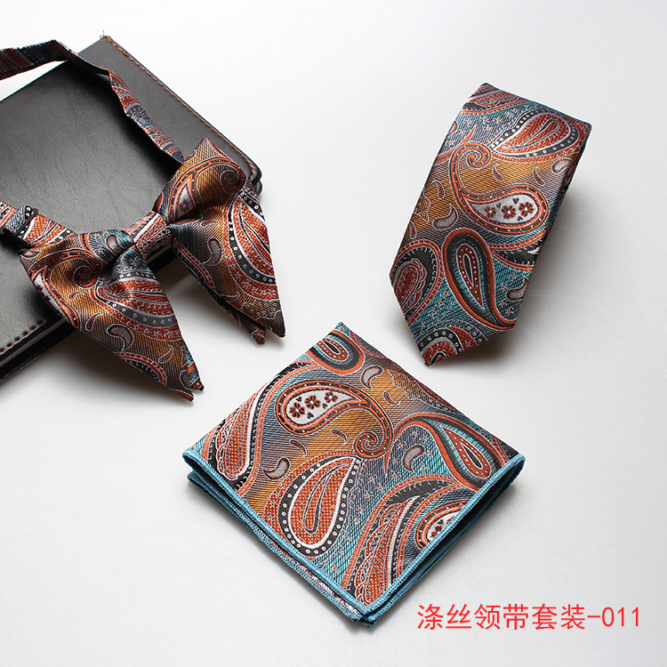 

Factory spot wholesale men's Tie Set Wedding polyester silk cashew flower arrow