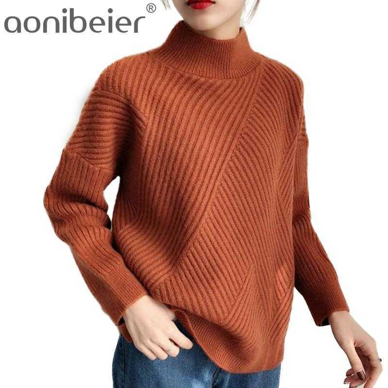 

Turtleneck Bottoming Tops High Quality Autumn Winter Solid Color Stripe Pullovers Female Sweaters Elegant Pull Femme 210604, Khaki pant