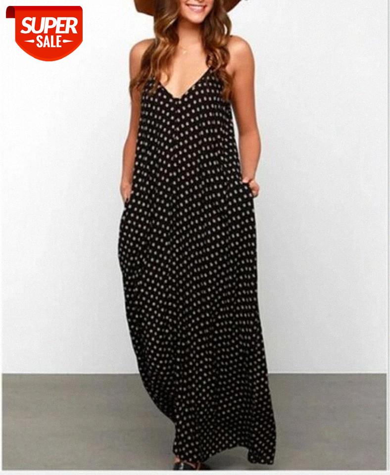 

Sexy Women Long Dress Summer Dot V Neck Spaghetti Strap Straight Casual Evening Party Lady Dress Femme Plus Size #5o9W, Black;gray