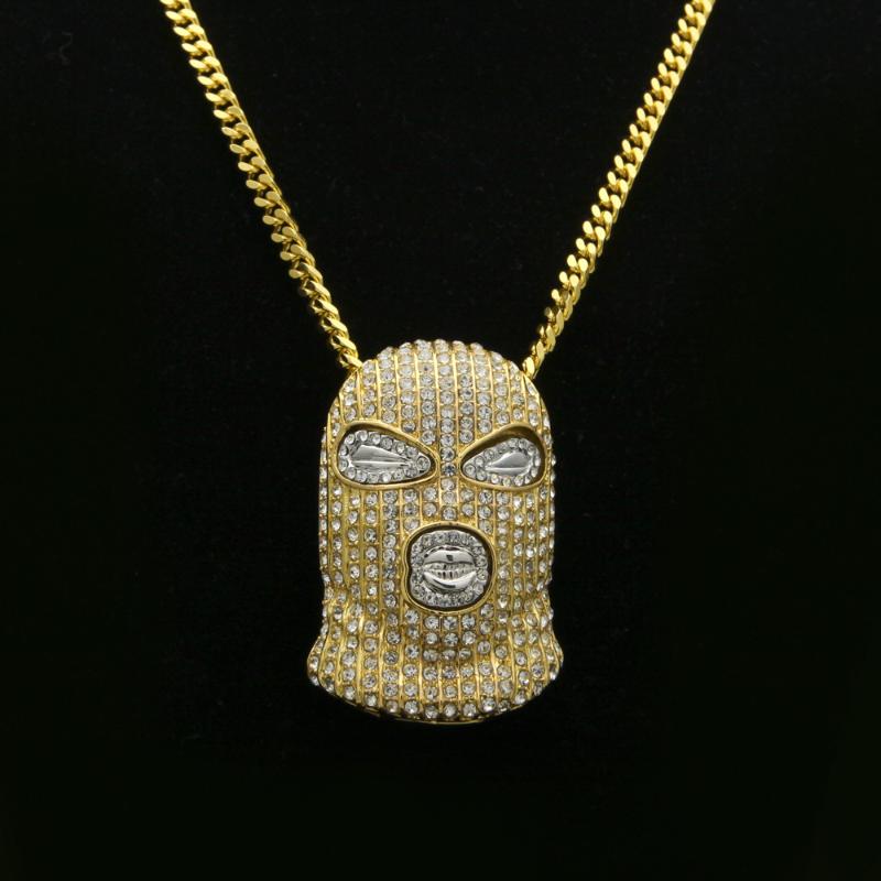 

Pendant Necklaces Personality CS Cap Pave Full Rhinestone Masked Necklace Gold Filled Men Hip Hop Rock Jewelry