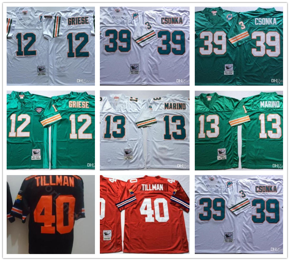 

NCAA Foobtall 40 Pat Tillman Jersey 12 Bob Griese 13 Dan Marino 39 Larry Csonka Black Red White Green Man Vintage All Stitched, As shown in illustration