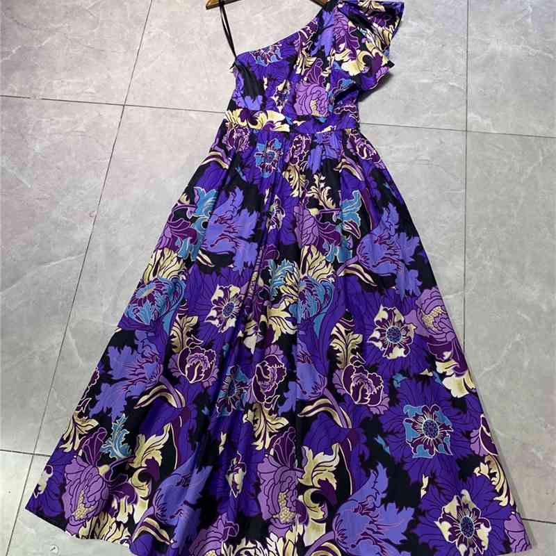 

Truevoker Runway Summer Sexy One-shoulder Floral Print Party Dres's Purple Maxi Long Holiday Mujer Prom Vestido 210602