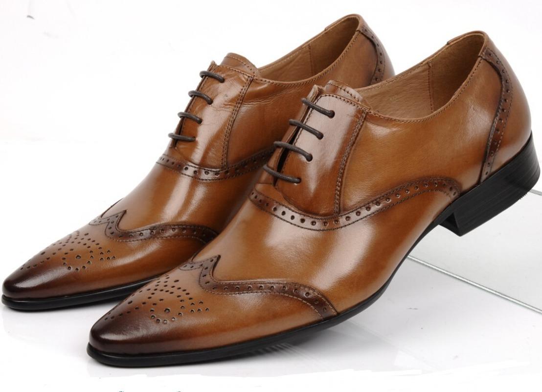 

New Black / Brown Pointed Toe Oxfords Mens Wedding Shoes Genuine Leather Dress Shoes Boys Prom