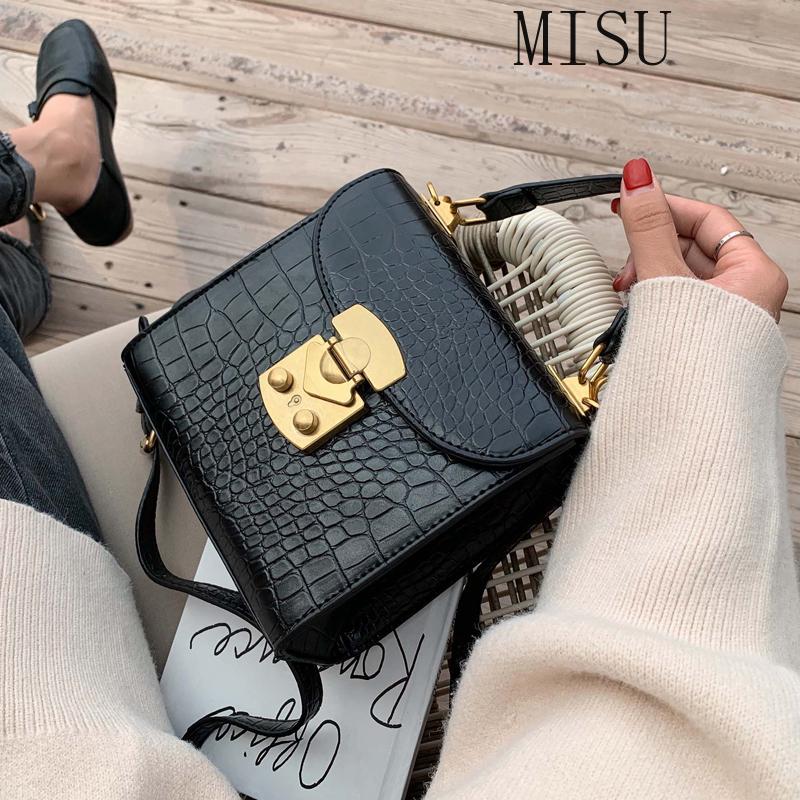 

Mini Stone Pattern PU Leather Crossbody Bags For Women 2021 Lock Designer Shoulder Simple Bag Female Travel Handbags, Black