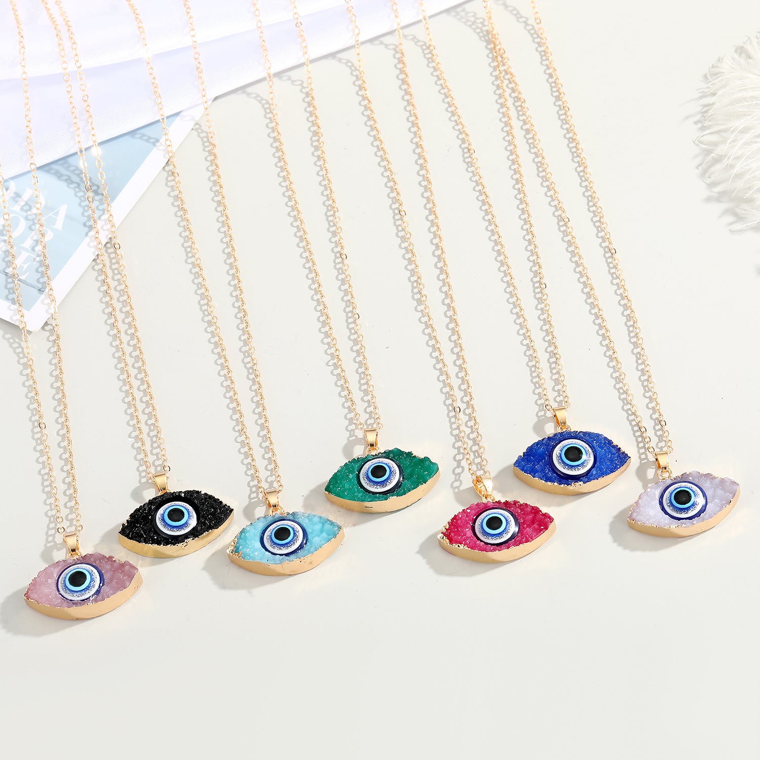 Fashion 7colors Eye druzy drusy necklace gold plated Geometry faux natural stone resin necklace for women jewelry-image-660876449