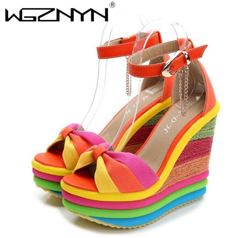 

Brand Sandals Platform Wedge Sandals Summer Bohemian Color Block High Heels with Ankle Strap Sandal Woman Braided Fashion Shoes