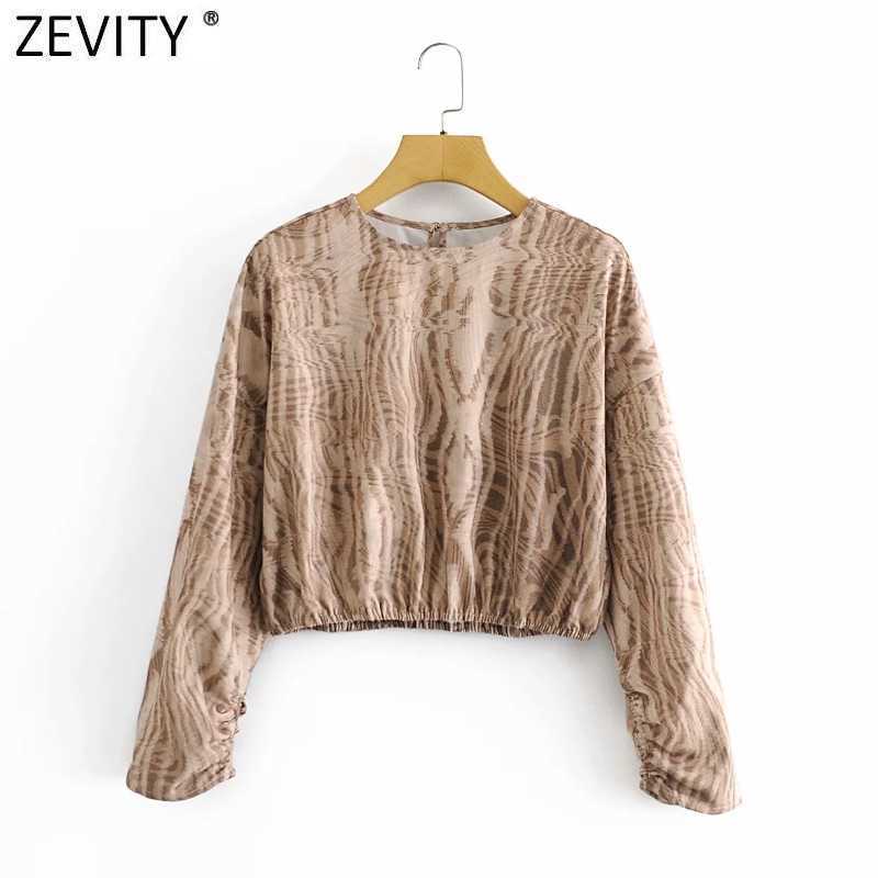 

Zevity Women Vintage Animal Texture Print Short Smock Blouse Female O Neck Long Sleeve Casual Shirt Chic Blusas Tops LS7531 210603, As pic ls7531aazz